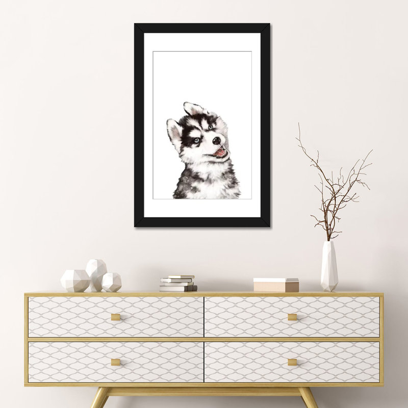 « bébé husky », reproduction sur toile tendue big nez work, H 24 po x l 16 po x P 1 po, Papier d'art encadré noir, Blanc
