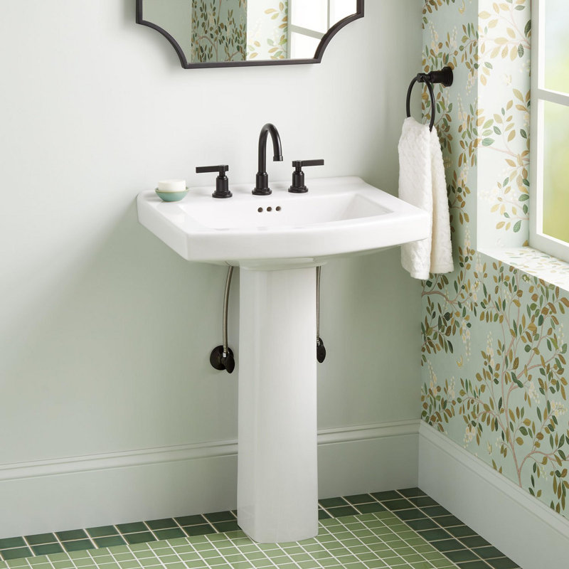 Pennfield 24" Vitreous China Pedestal Bathroom Sink with Overflow and 3 Faucet Holes at 8" Centers, 8" Widespread