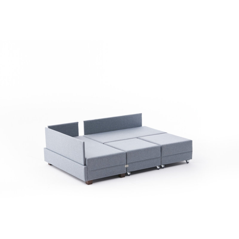 Canapé modulaire 4 pièces Highlawn, Face à la droite, 100 % coton bleu