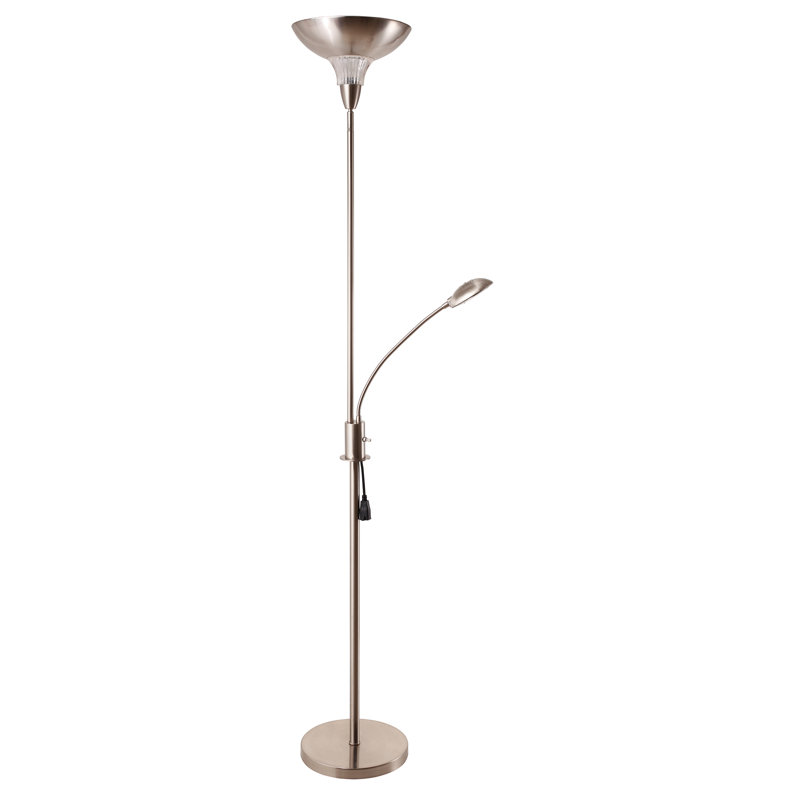 Adjustable Silver 72" Steel Torchiere Floor Lamp with 3-Way Switch