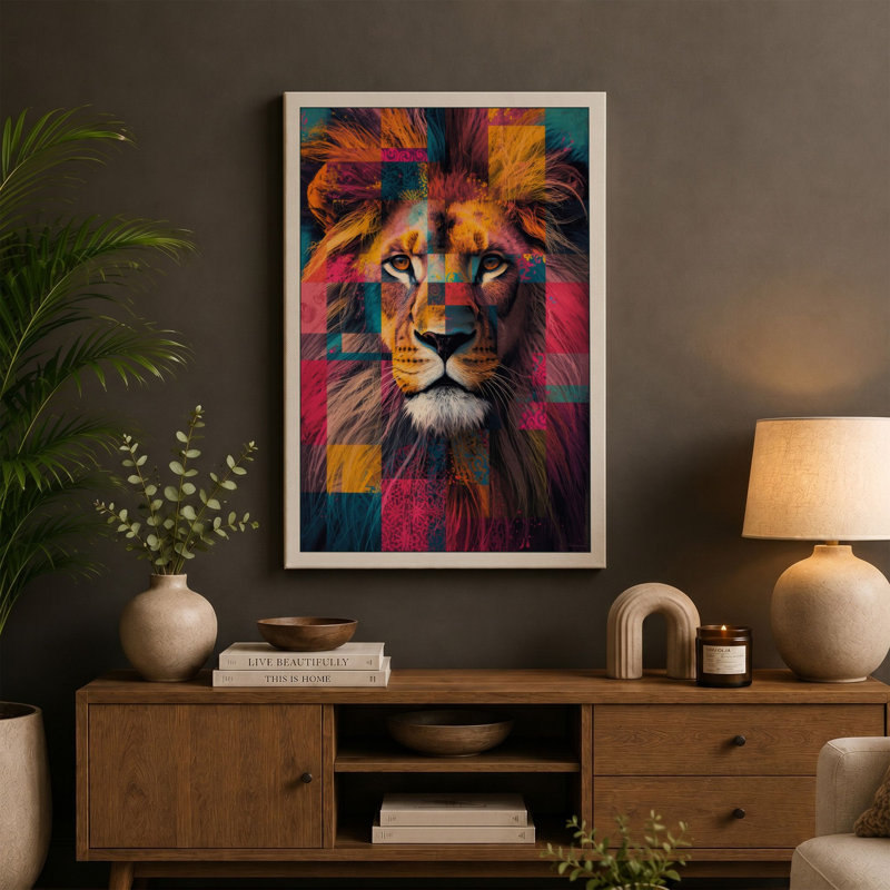 Confident Lion Modern - Wrapped Canvas, 18x12 - 45.7 x 30.5 cm, White Border