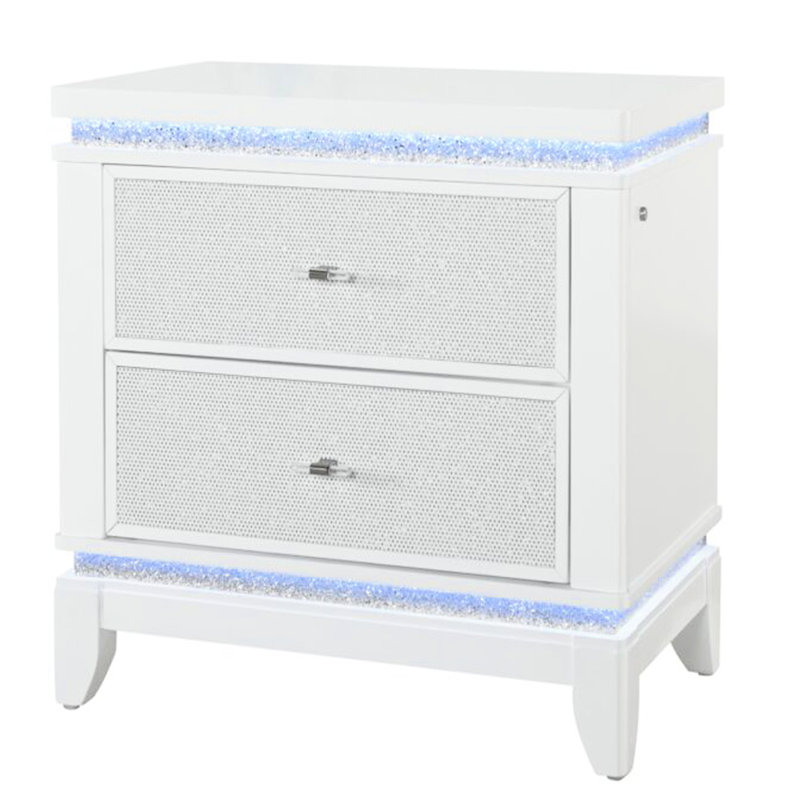 Table de chevet moderne pour la chambre à coucher - 2 grands tiroirs avec éclairage à DEL