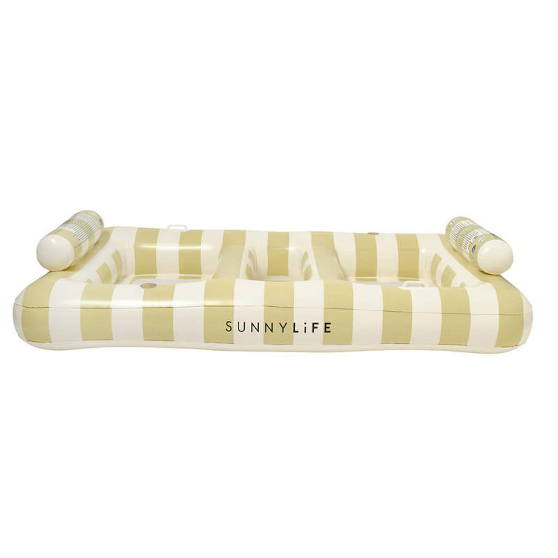 Sunnylife: flotteur hamac simple de luxe - rayure de sable Casa - piscine gonflable pour 2 personnes et chaise longue, sièges en filet, porte-gobelets, appuie-tête à traversin