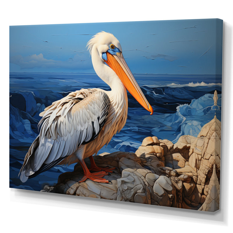 Grey Pelican Pelicans Perch - Animals Wall Decor, H 30 po x l 40 po x P 1,5 po, Toile tendue