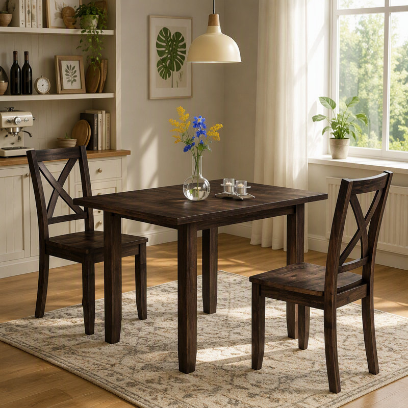 Ensemble de table de salle à manger 3 pièces avec 2 chaises à dossier en X et espresso