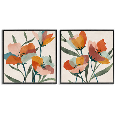 «Summer Bouquet Modern Abstract» par Nina Blue, ensemble de 2 peintures sur bois