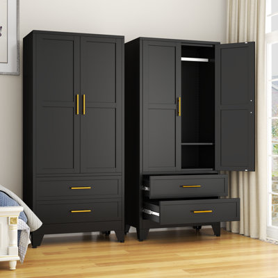 Armoire-penderie en métal avec tablettes réglables et tiroirs