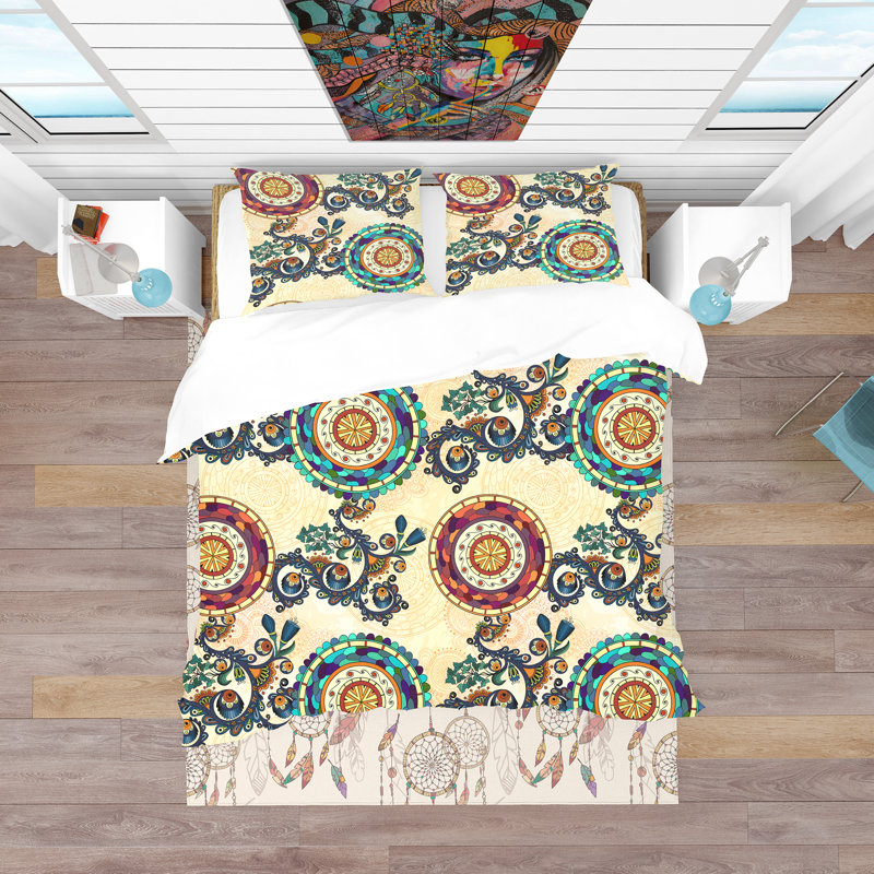 Ensemble de housse de couette bohème et éclectique, Housse de couette très grand + 2 taies décoratives