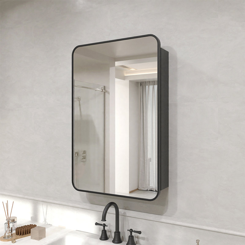 Armoire à pharmacie rectangulaire sans cadre avec miroir l 20 po x H 26 po Verve, Noir mat, H 26 po x l 20 po x P 4,625 po