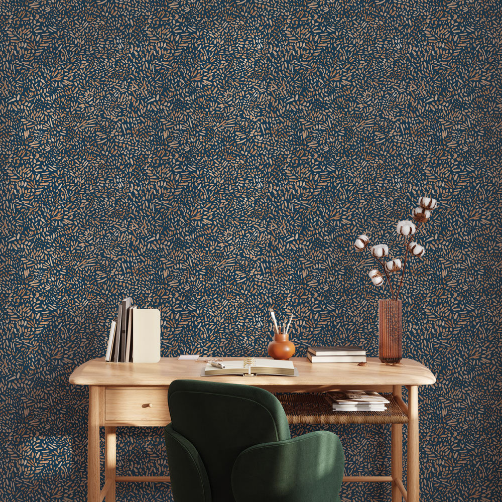 Brushstroke Garden Peel and Stick Wallpaper, Toasted Almond and Navy