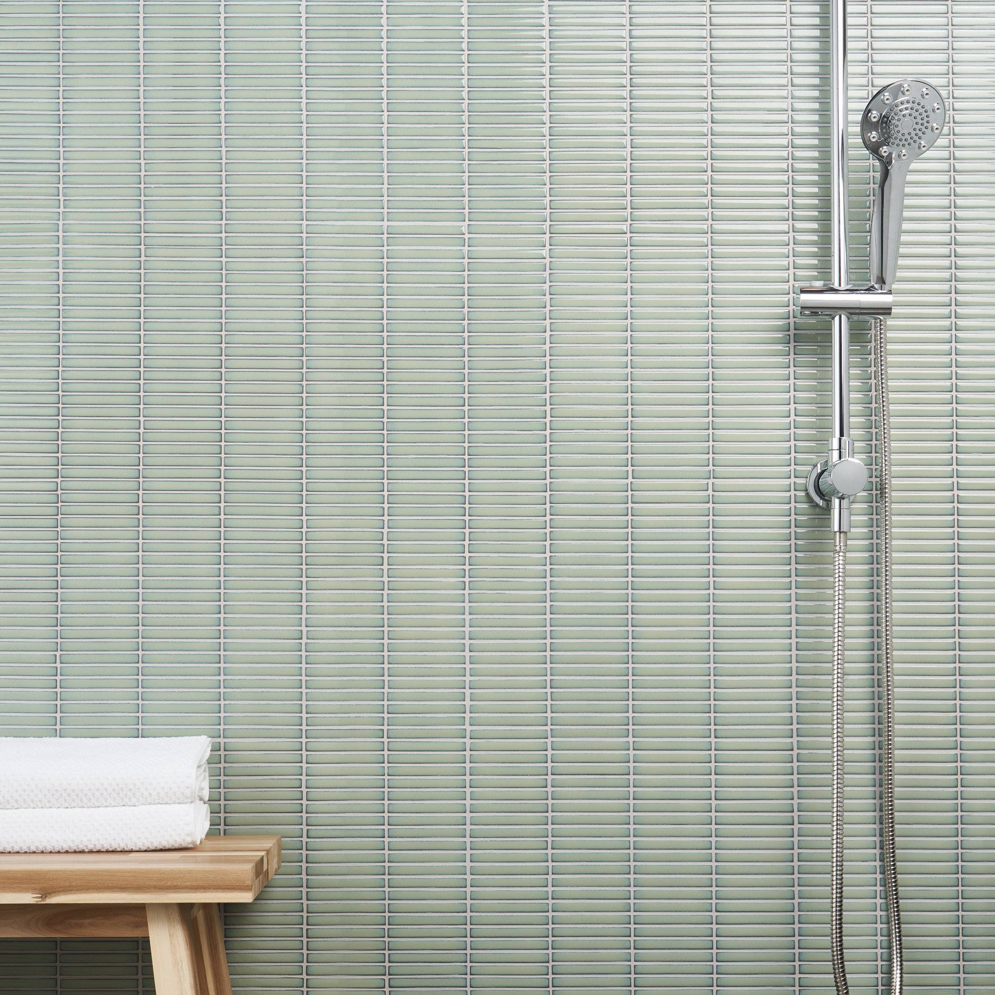 Monogram Stacked 11.19 In. X 11.9 In. Glossy Porcelain Mosaic Floor And Wall Tile (0.92 Sq. Ft. / Each), Mint Green