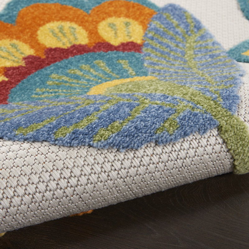 Tapis floral intérieur jaune / bleu / rouge intérieur / extérieur, Rectangle 6 pi x 9 pi