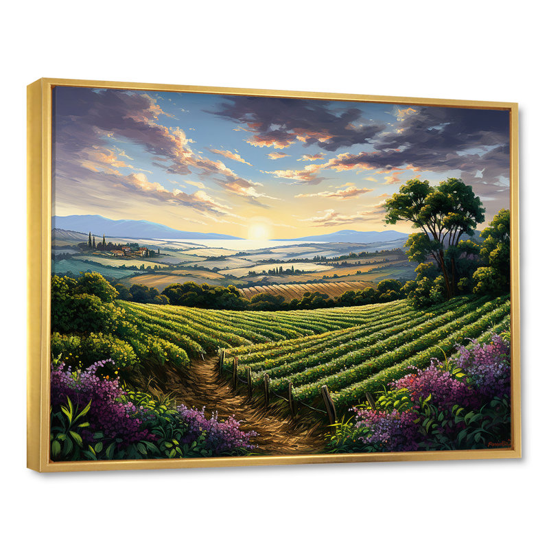 «Vineyard Charm», impression sur toile, Cadre flottant doré, H 16 po x l 32 po