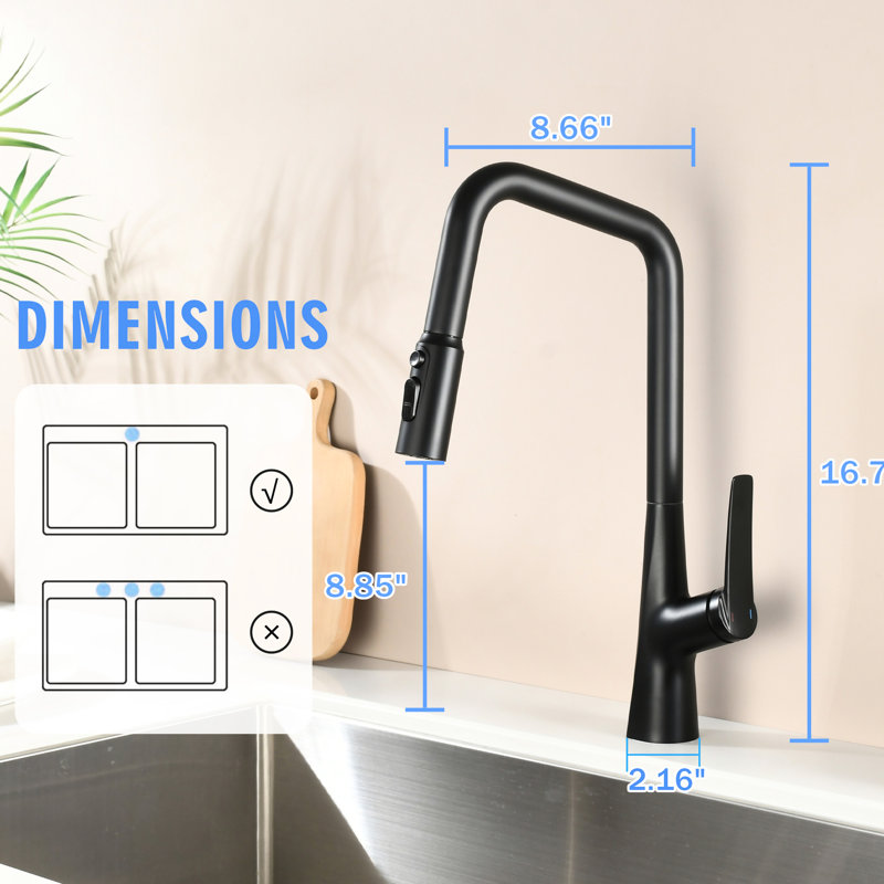 Robinet de cuisine professionnel avec 3 fonctions à 360 °, interrupteur à une touche pour les changements de mode rapides, tuyau pivotant et rétractable de haute conception, fonction de modes de débit d'eau, pivotant à 360 °, tuyau efficace