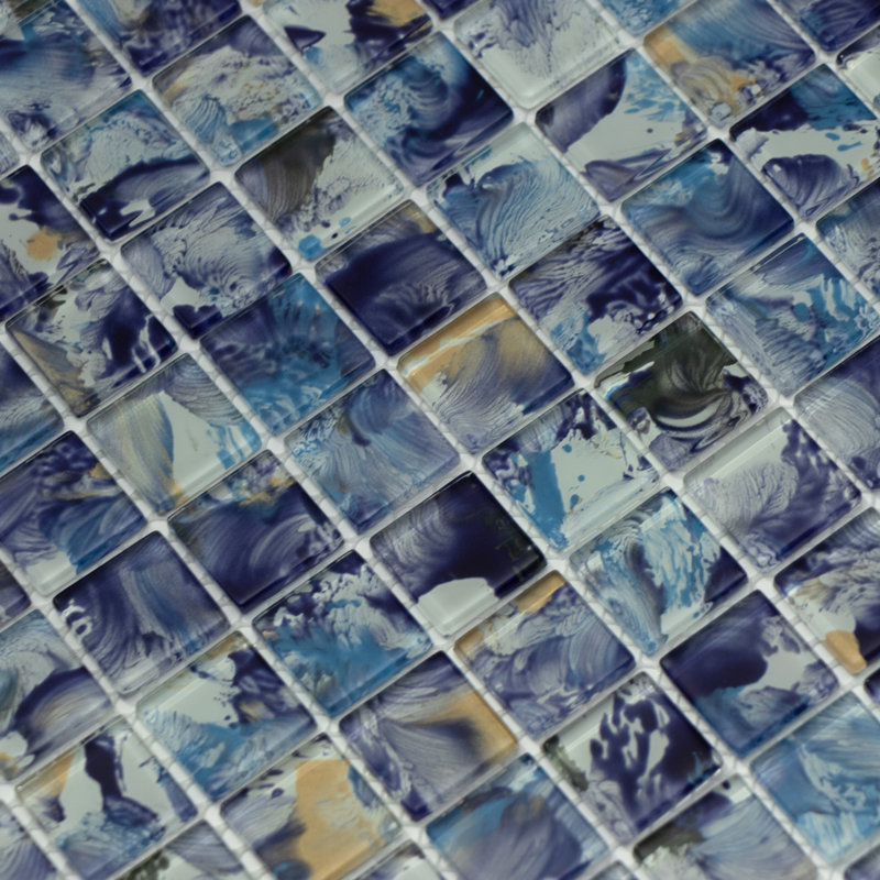 Carreau de mosaïque en verre à bord droit pour piscine 0,9 po x 0,9 po, Bleu pacifique