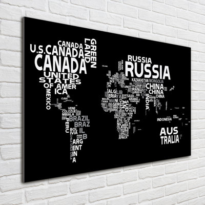 World Map With Subtitles - No Frame Print on Glass