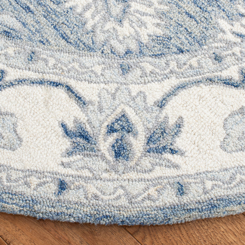Vallelunga Oriental Handmade Tufted Wool Blue/Ivory Area Rug, Rectangle 2' x 3'