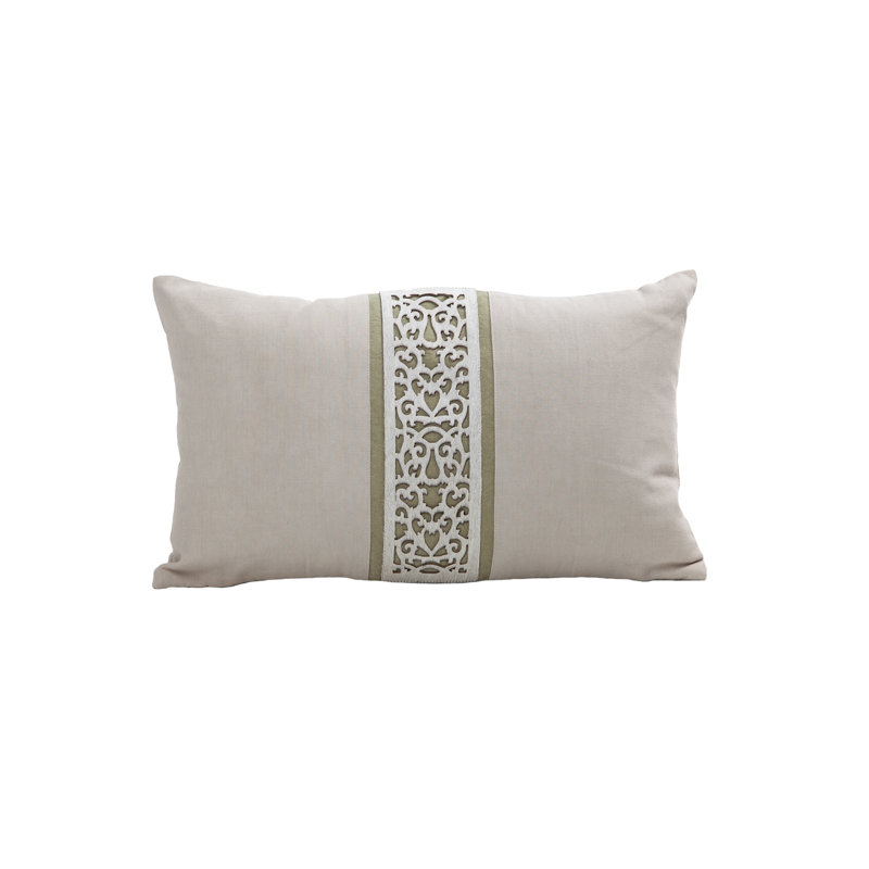  Laser Cut Cowhide Cushion 12"x20" – Rectangle Hair-On Leather Decorative Pillow for Indoor Use, DAMASK