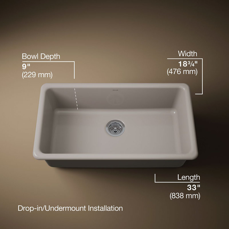 IronTones 33" L x 19" W Dual Mount Kitchen Sink, Truffle
