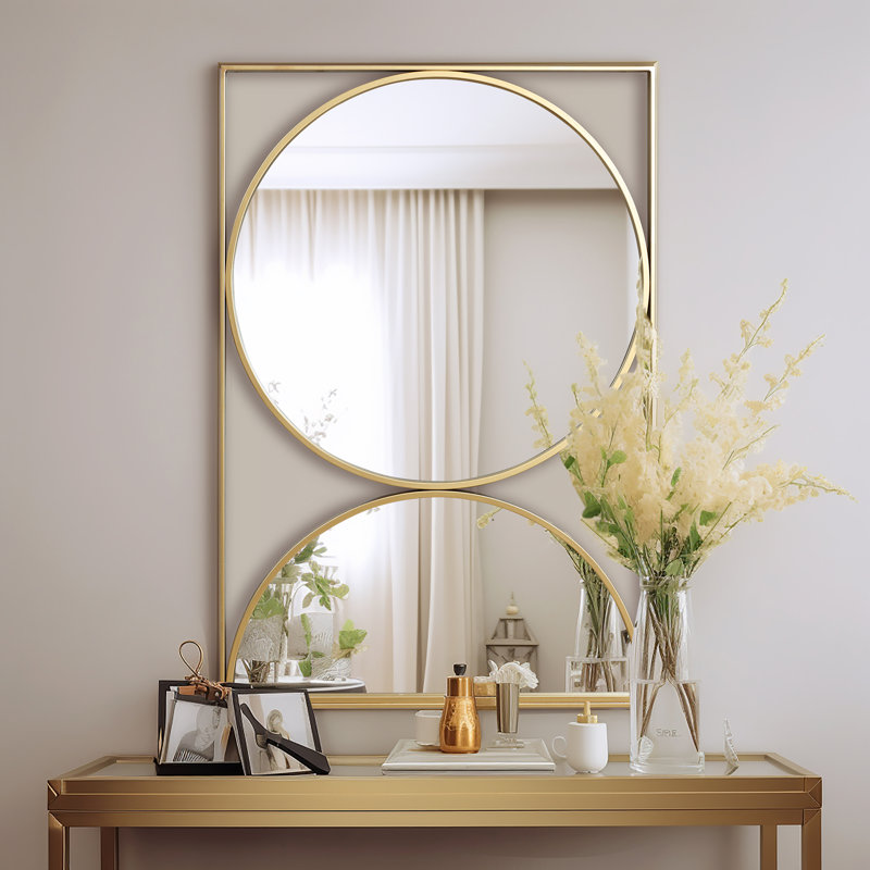 Modern Rectangle Geometric Decorative Wall Mirror With Gold Metal  Frame