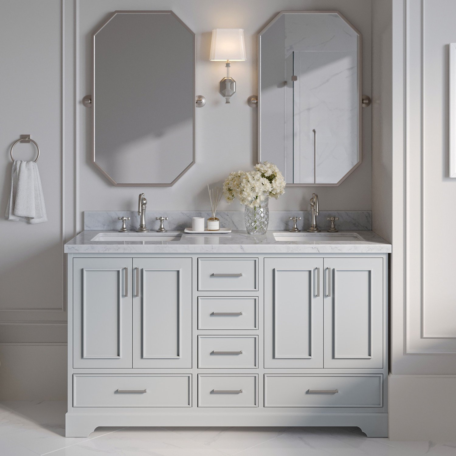 Winston Porter Peighten 61'' Double Bathroom Vanity with Carrara Marble ...