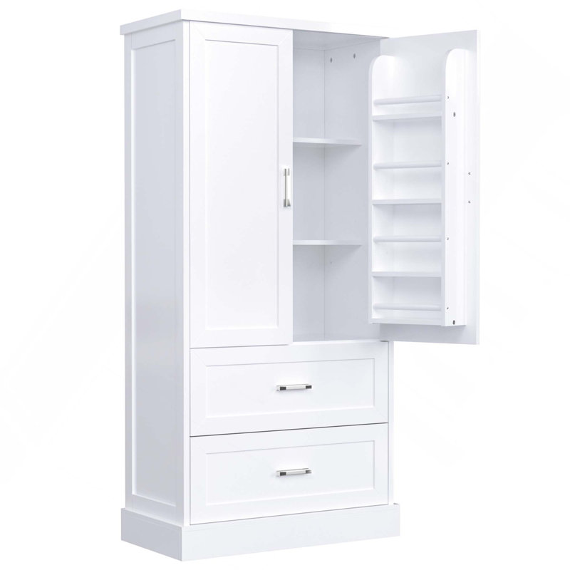 Grande armoire de rangement pour salle de bain avec 2 portes et 2 tiroirs réglables pour un grand rangement, Blanc