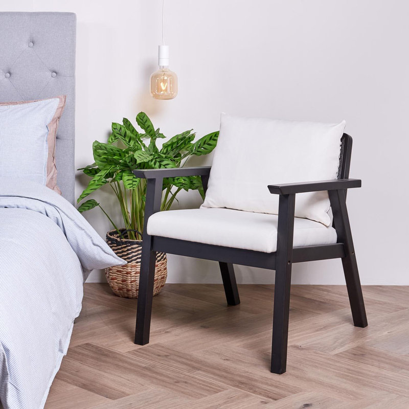 Hopley Upholstered Armchair, White, Natural, 75cm H x 63cm W x 71cm D