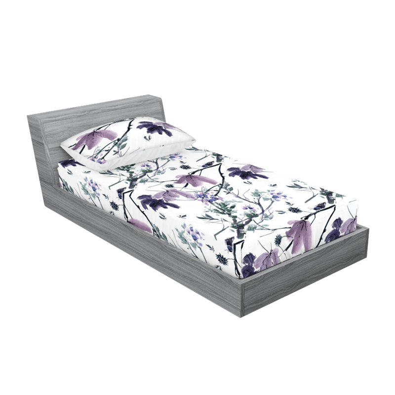 Drap-housse et taies décoratives 3 pièces Ambesonne, Vert laurier, mauve / floral