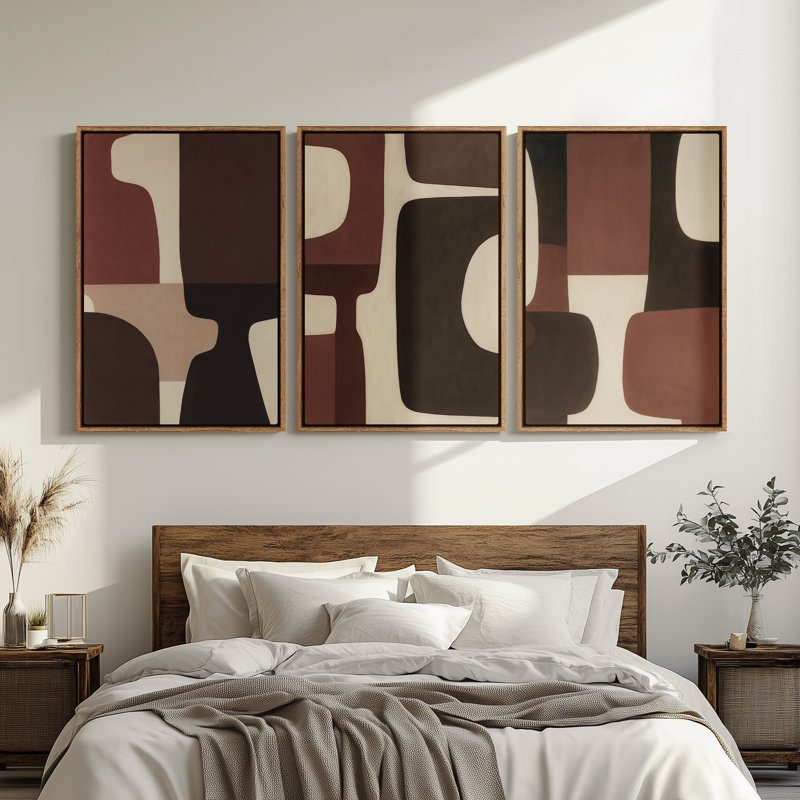 Art mural encadré - Ensemble de formes géométriques abstraites modernes dans des tons de terre - 16 po x 24 po x 3 pièces, 24 po x 36 po x 3 pièces