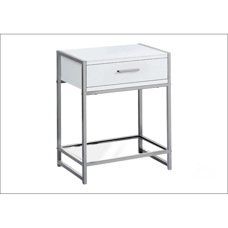 Side Table With Storage Drawer, White