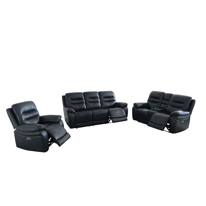 Ensemble de canapé modulaire inclinable électrique en cuir noir de salon 3 pièces de 107 po