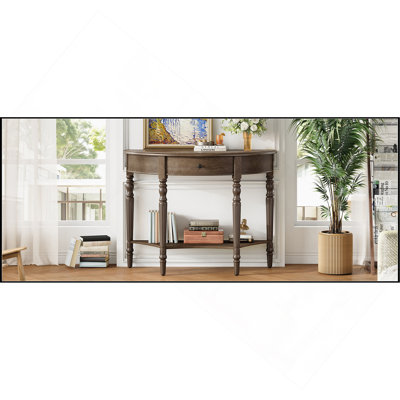 Console en demi-lune avec tiroir et tablette Farmhouse - Table d'appoint rustique, canapé pour le vestibule, le salon, le couloir et le vestibule (noyer)