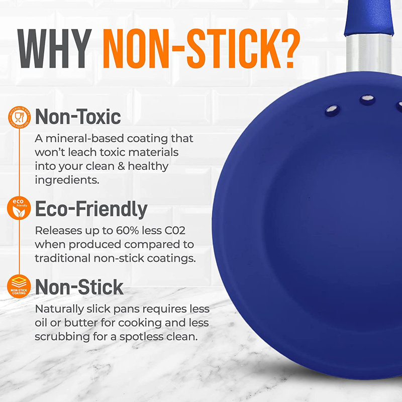 NutriChef 12" Blue Nonstick Aluminum Fry Pan with Lid