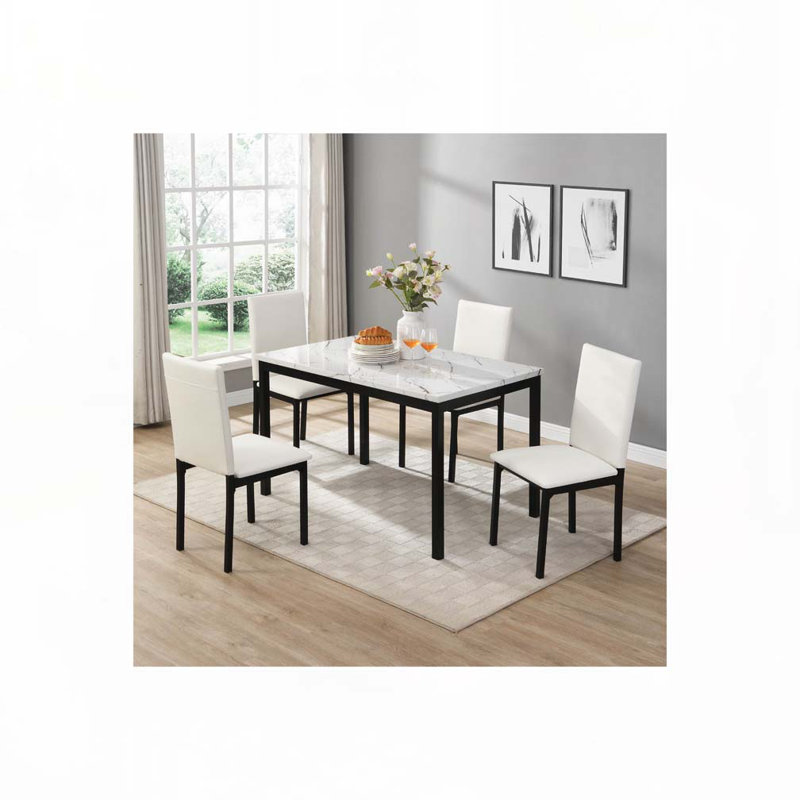 Ensemble de chaises de salle à manger rembourrées en similicuir avec dossier rembourré, pieds en métal, Blanc