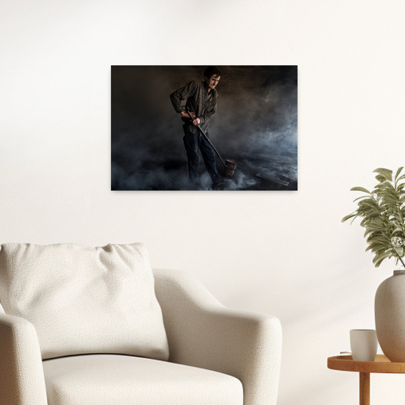 Smoky Forge Worker Industrial Traditional Abstract Wall Art Print 1 Piece Wrapped Canvas Wall Art, 40.64cm H x 60.96cm W