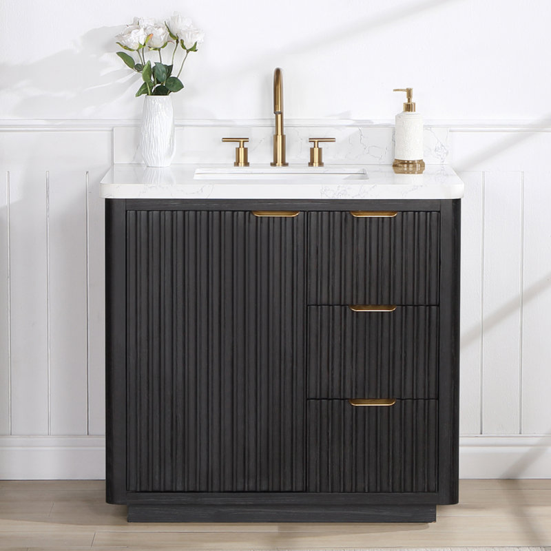 Ensemble de meuble-lavabo simple 36 po Adela, Noir, noir, noir, noir, Blanc / Blanc, Doré