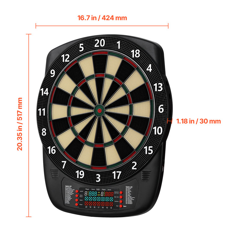 Jeu de fléchettes électronique, cible de 13,5 po avec 43 jeux et plus de 200 variations pour jusqu'à 8 joueurs, 6 fléchettes avec volées et 50 pointes douces, écran de pointage ACL couleur pour les salles de jeux