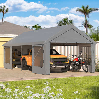 12' X 24' Heavy Duty Carport With Roll-up Windows & Removable Sidewalls -  All-season Shelter For Vehicles, Gray