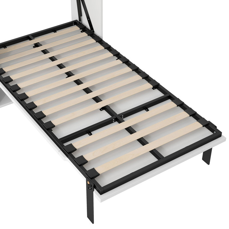 Lit escamotable simple avec casiers et armoires, blanc