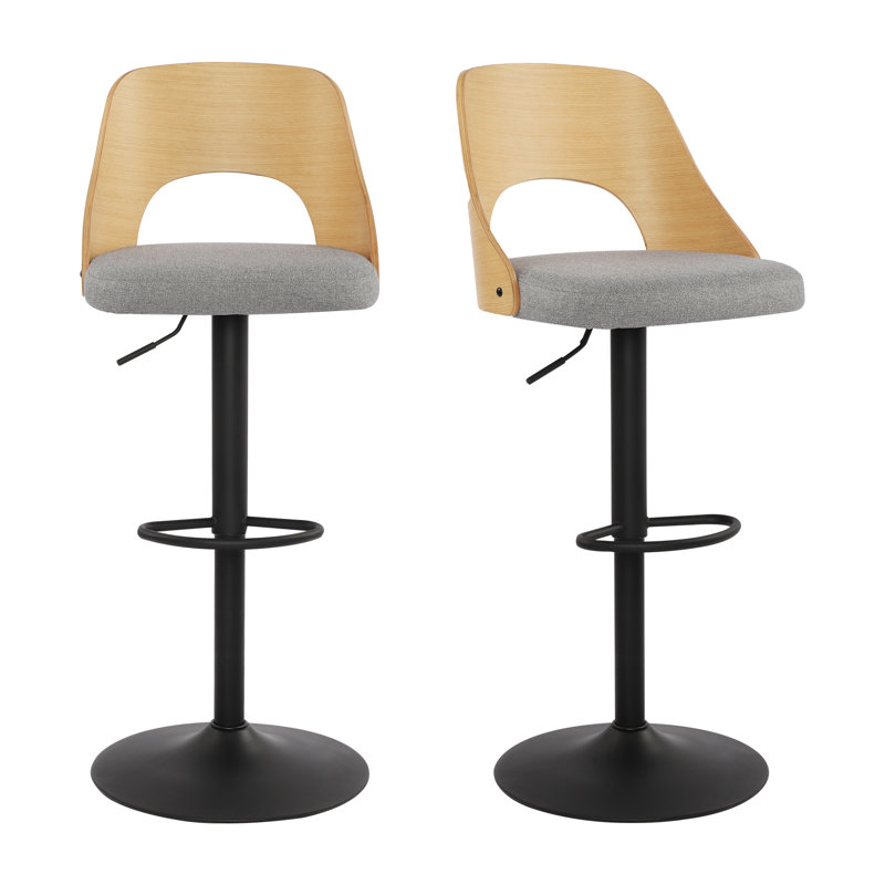 Beech Wood Middle Back Bar Stools Height Adjustable Bar Chairs With Footrest, Set Of 2, Beige