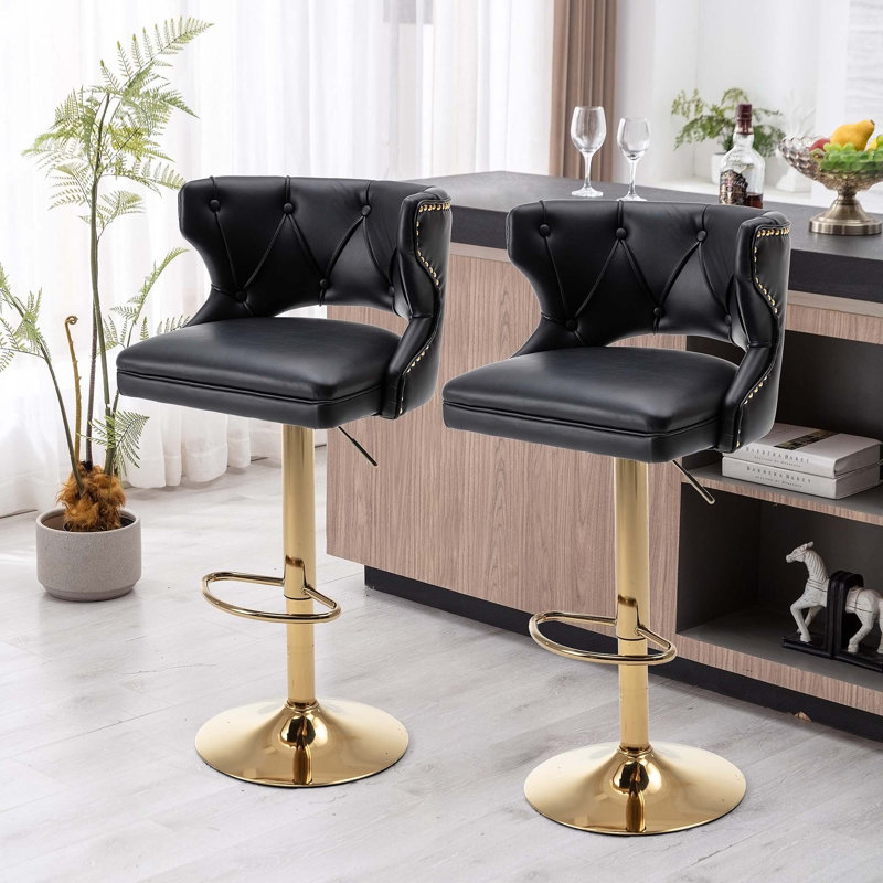 Tabouret de comptoir pivotant à hauteur réglable, Similicuir noir