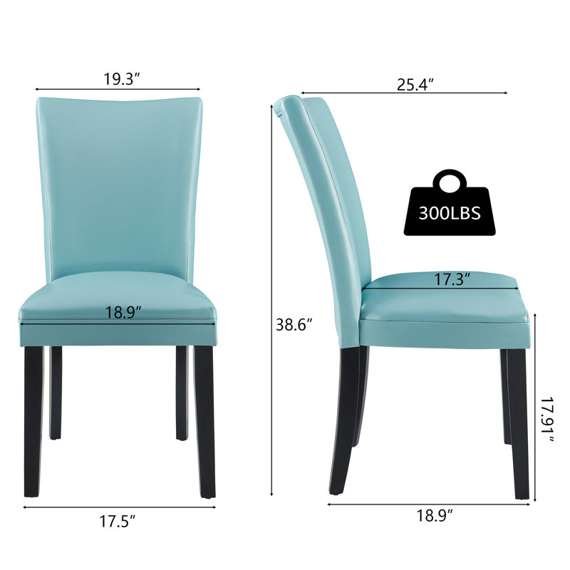 Wexford Collection Set of 4 Mid-Century Modern Parsons Dining Chairs, Upholstered Faux Leather Dining Chairs with Solid Wood Legs, High Back Side Chairs for Dining Room, Kitchen or Breakfast Nook, Light Blue