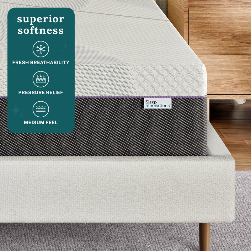 Sleep Innovations Shiloh 14 Inch Green Tea Memory Foam Mattress, Queen Size, Bed in a Box, Medium Feel, 14, Queen