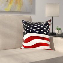 Baseball Daughter Design Co. American Flag Fingerprint Patriotic Design  Baseball Daughter Throw Pillow, 18x18, Multicolor