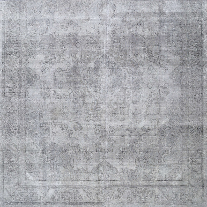 Tapis gris/beige traditionnel, Carré 4 pi