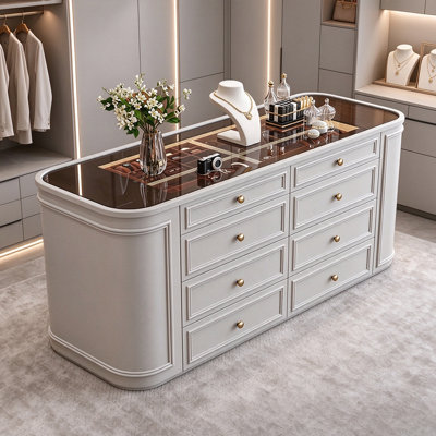 Armoire de rangement pour bijoux en bois manufacturé noir avec compartiments de rangement de style tiroir