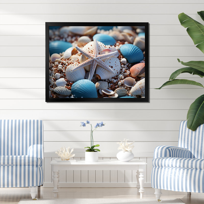 Coastal Seashell Symphony - impression, H 12 po x l 20 po x P 1 po, Cadre photo noir