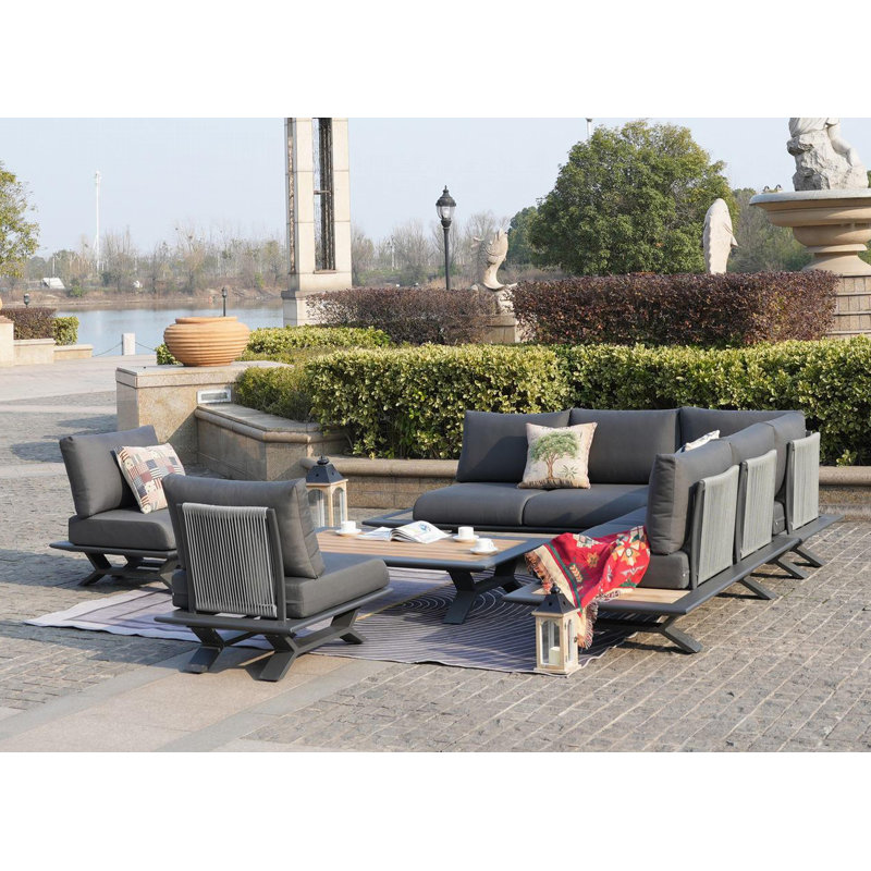 7 - Person Modular Patio Conversation Sets with Cushions, Black, Dark Grey