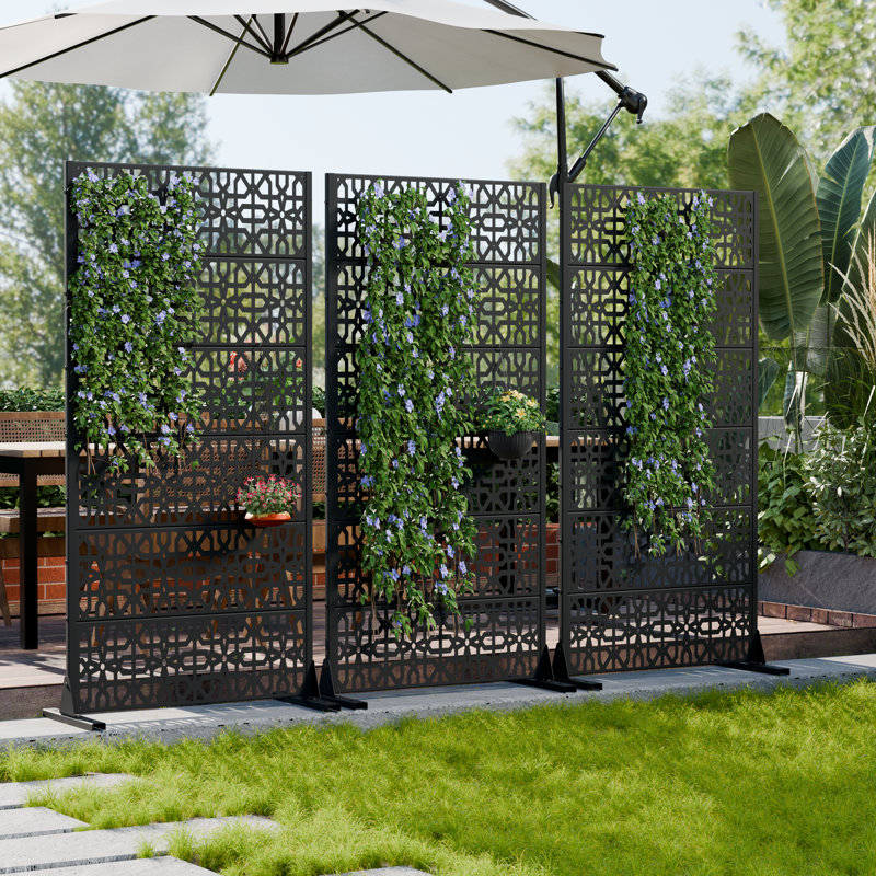 H 72 po x l 35 po x P 16 po avec écran d'intimité en métal et panneau de clôture en treillis pour terrasse, Noir
