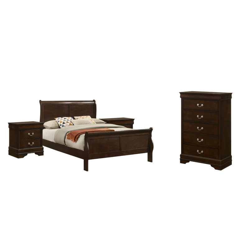 Ensemble de chambre à coucher complet de 4 pièces Lucien Cappuccino, 4 Pcs: Bed, Chest, 2 Nightstands, Full / Double